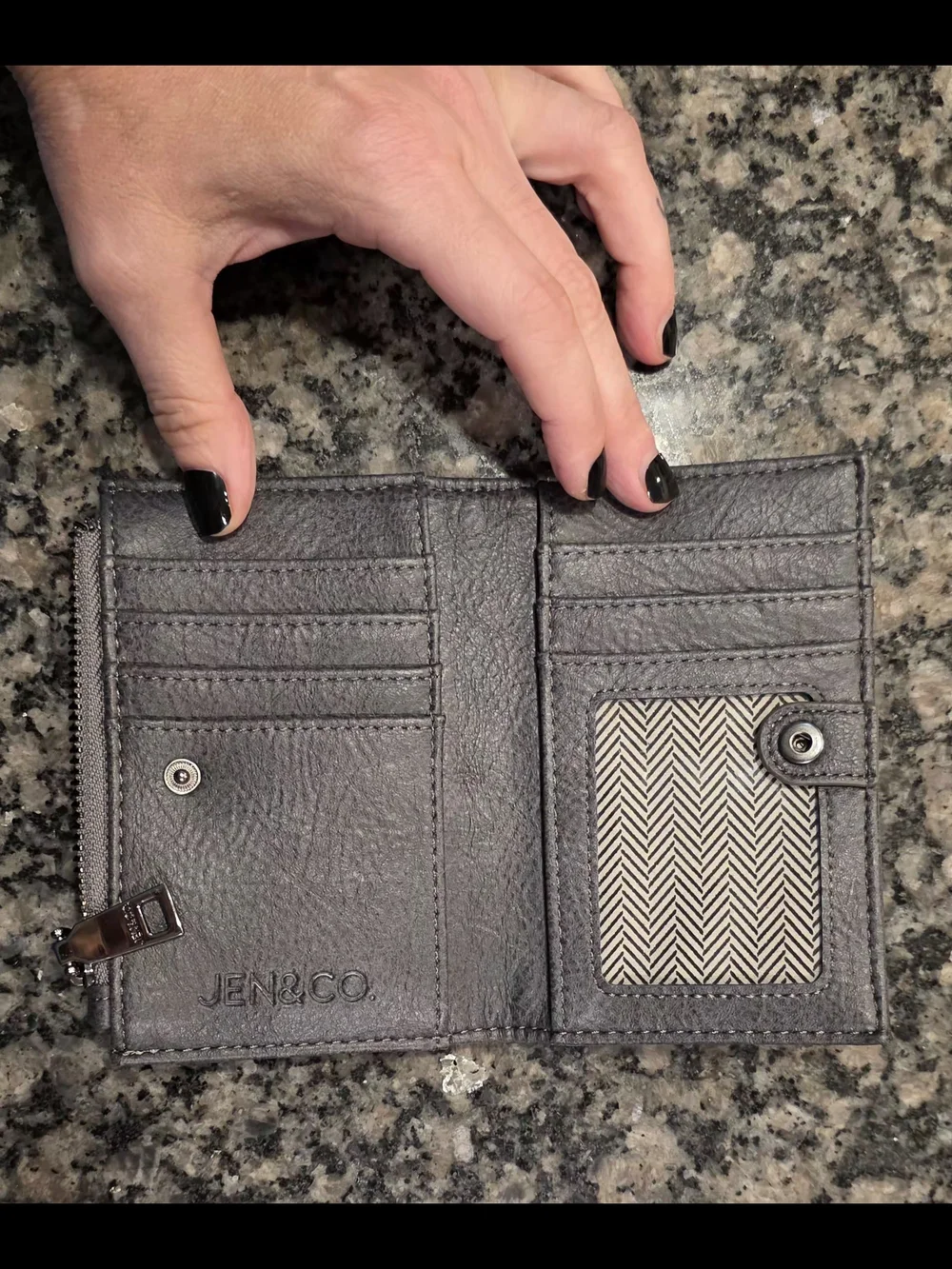 Men's Gray Leather Zip Card Wallet